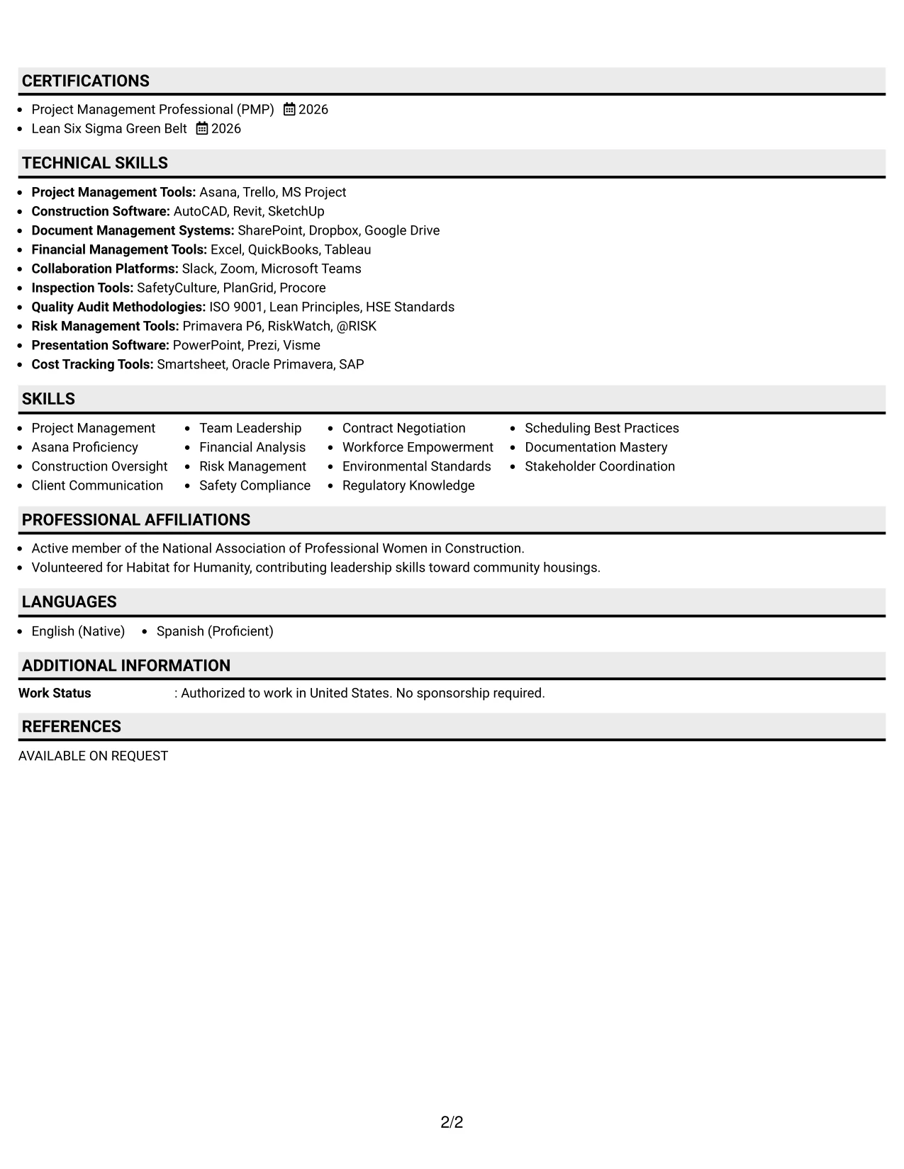 Resume Example Page 2