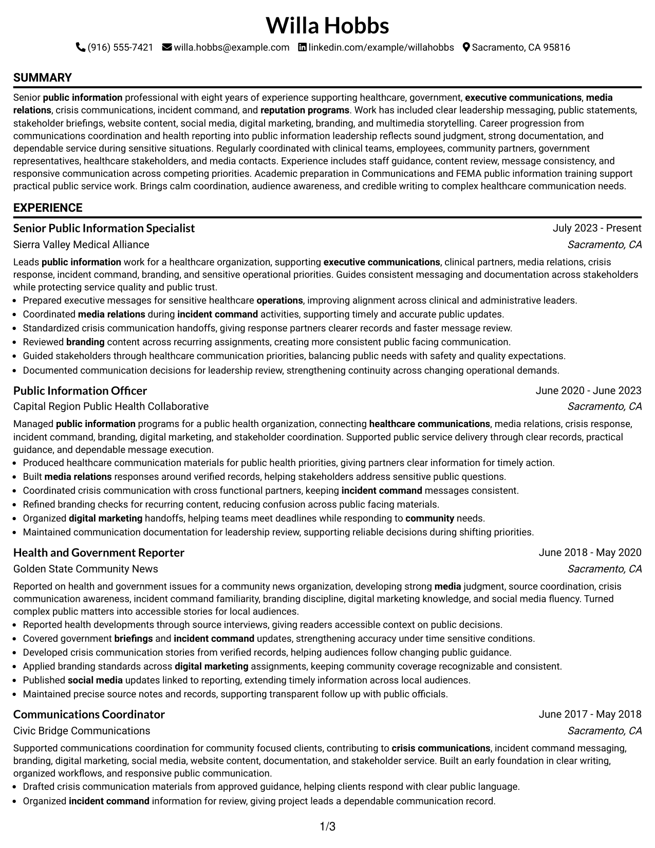 Resume Example Page 1