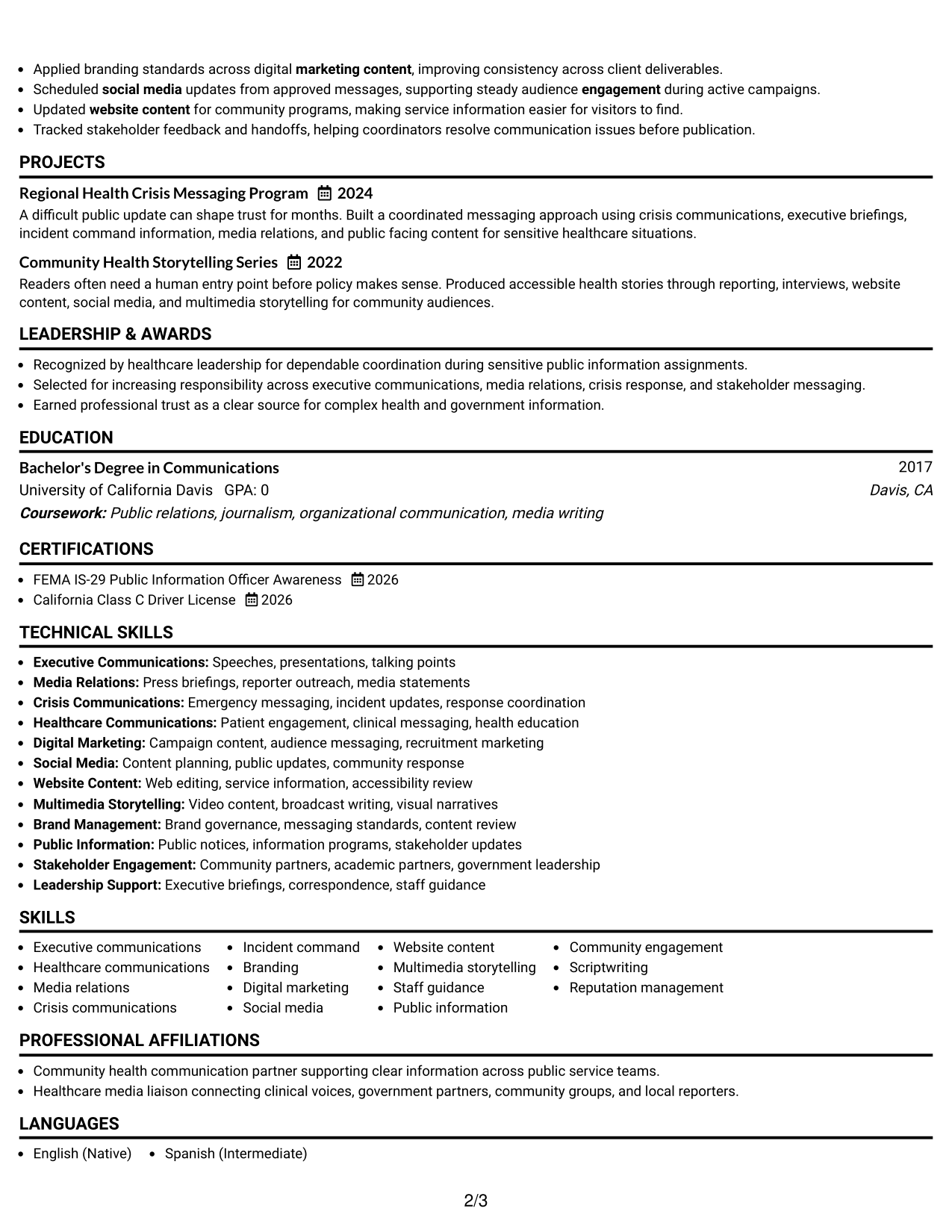 Resume Example Page 2