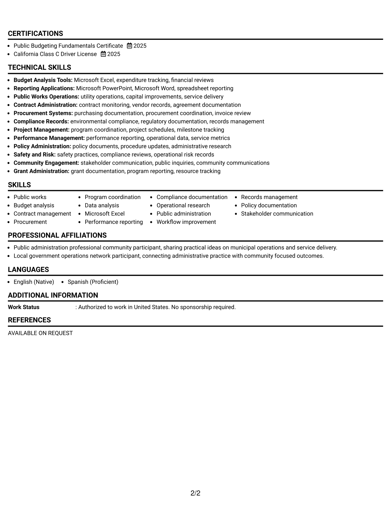 Resume Example Page 2