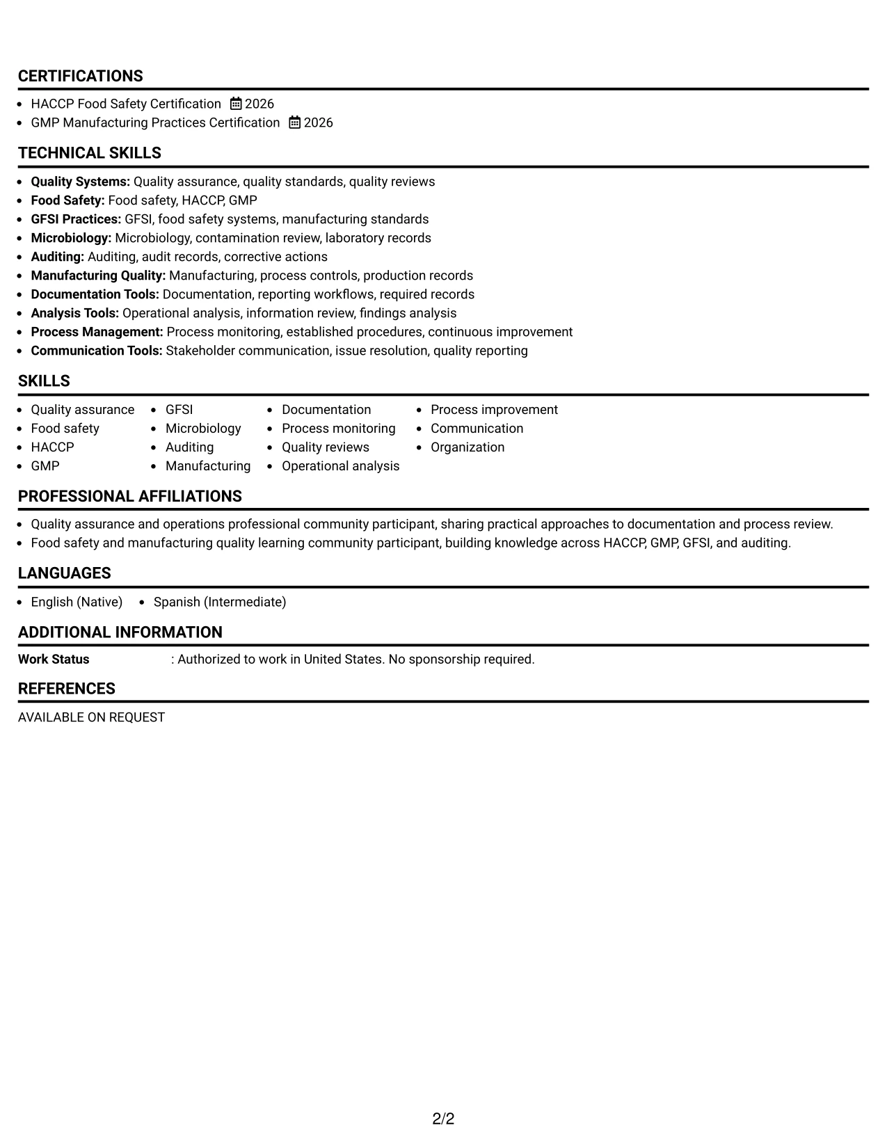 Resume Example Page 2