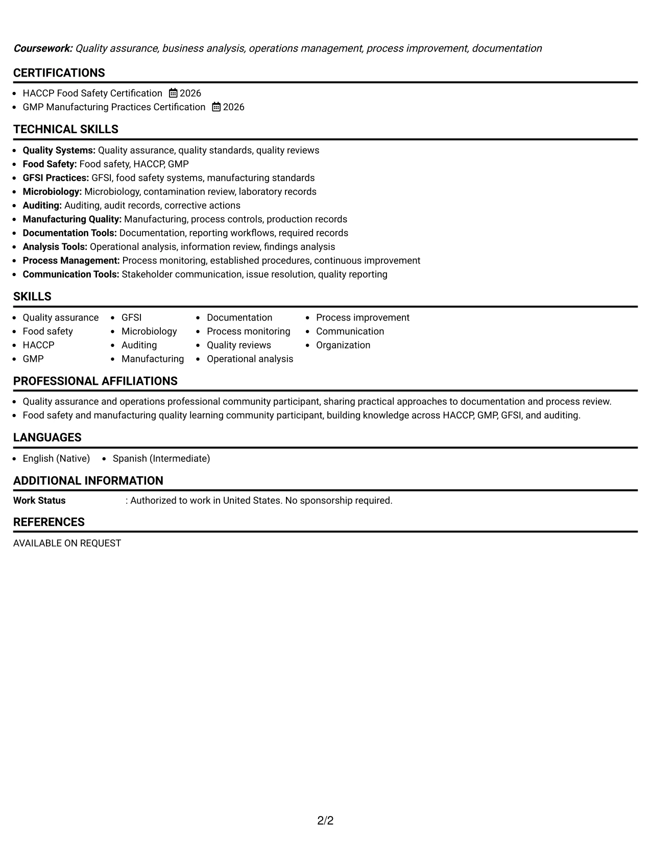 Resume Example Page 2
