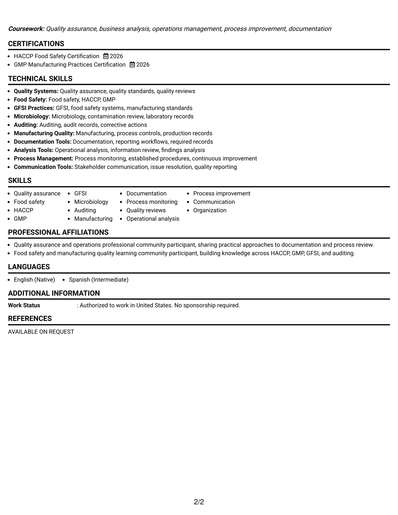Resume Example Page 2