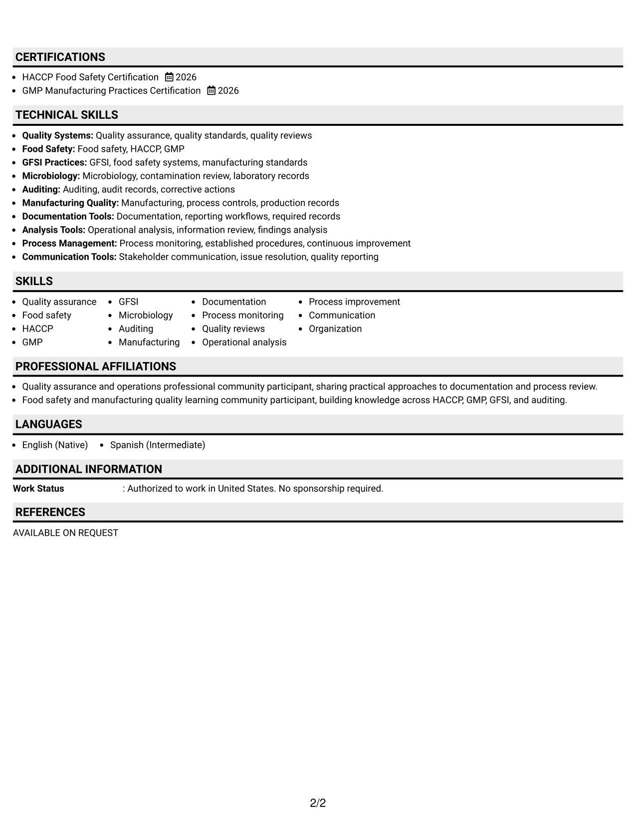 Resume Example Page 2