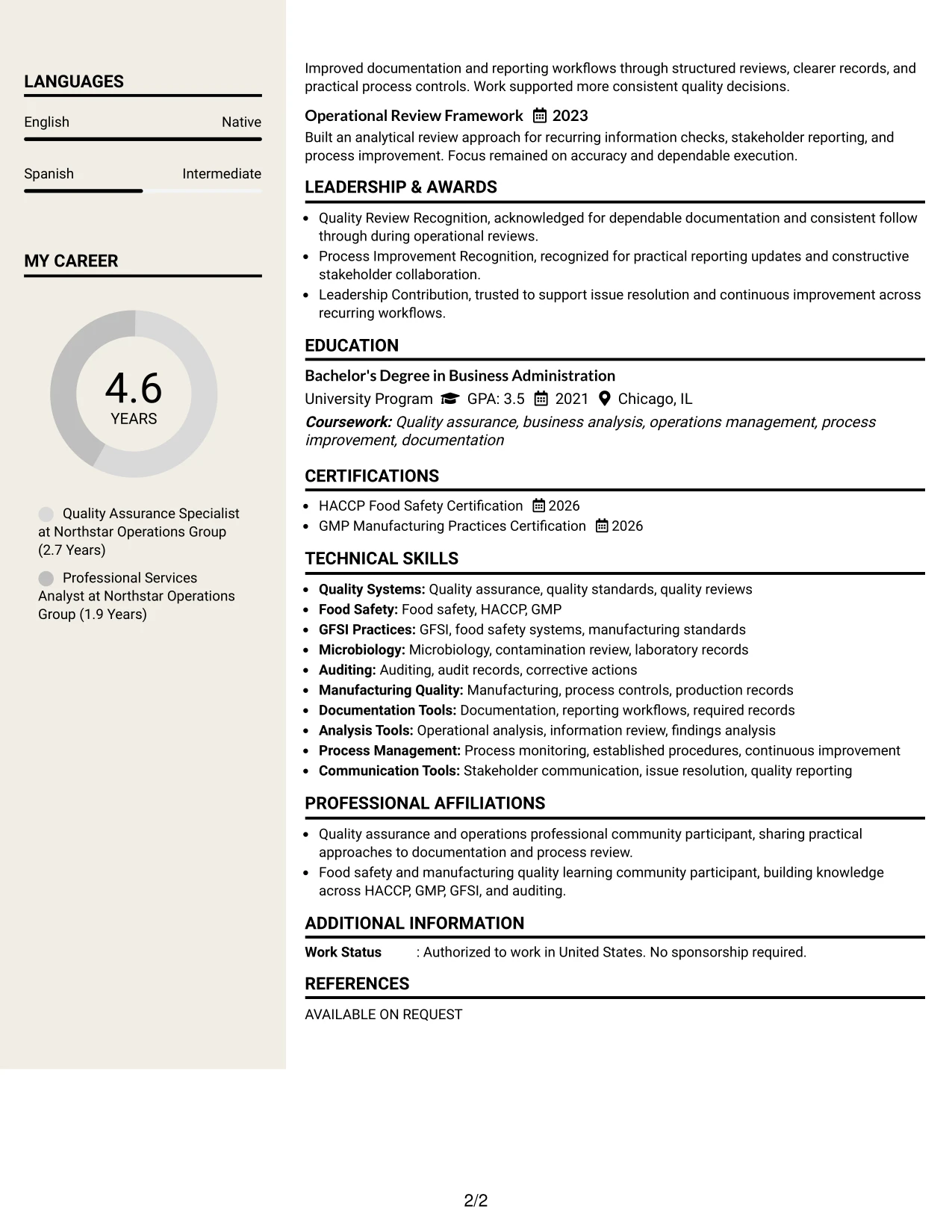 Resume Example Page 2