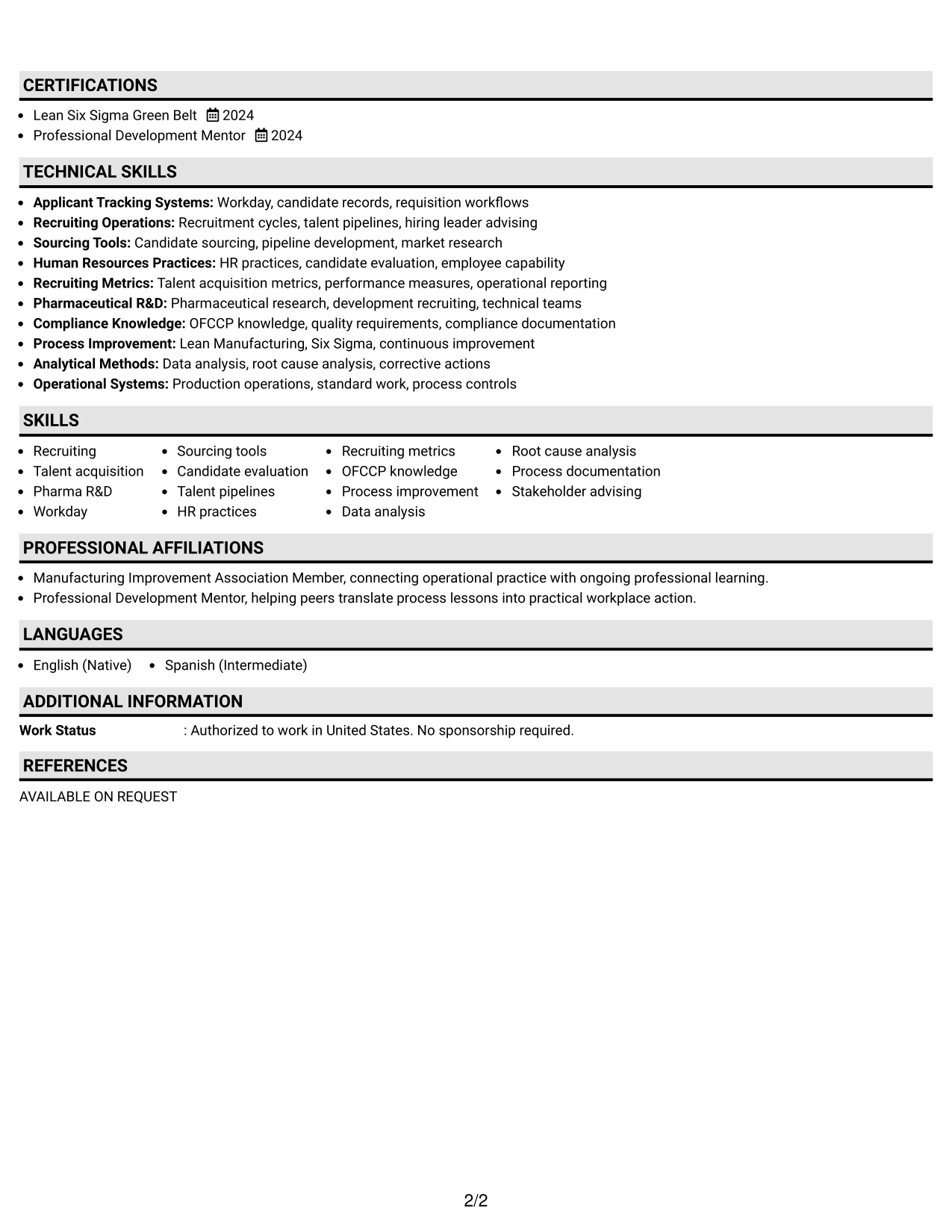 Resume Example Page 2