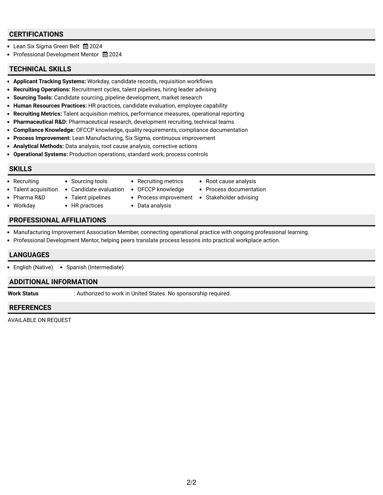 Resume Example Page 2