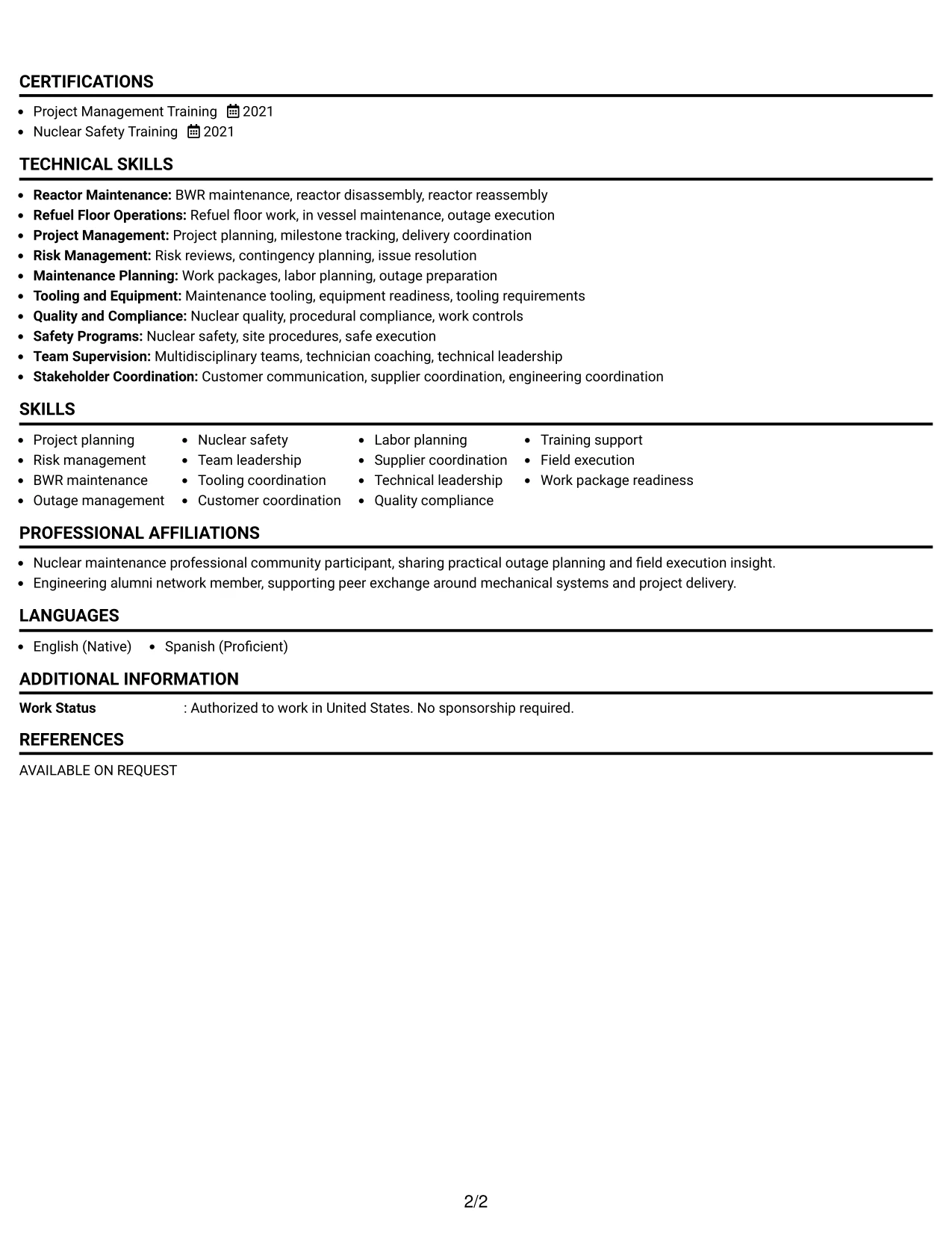 Resume Example Page 2