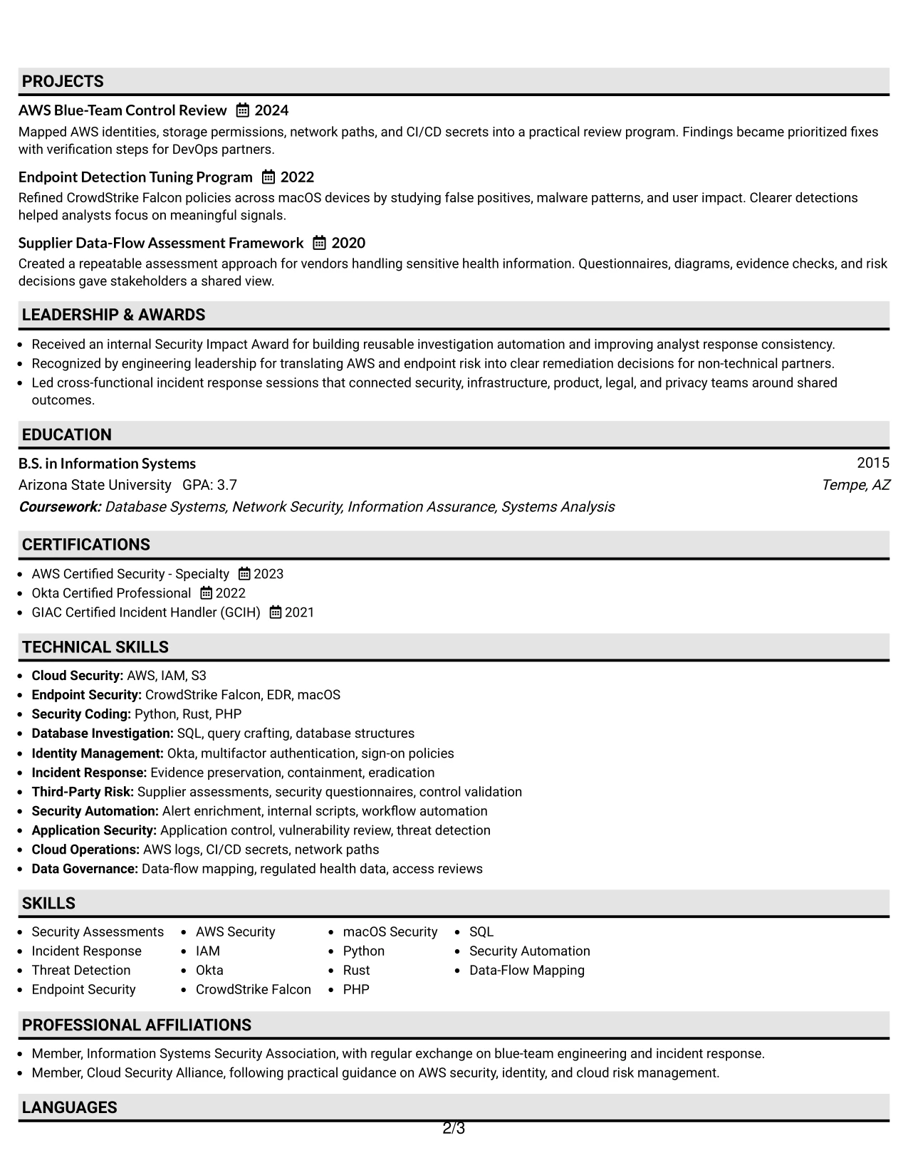 Resume Example Page 2