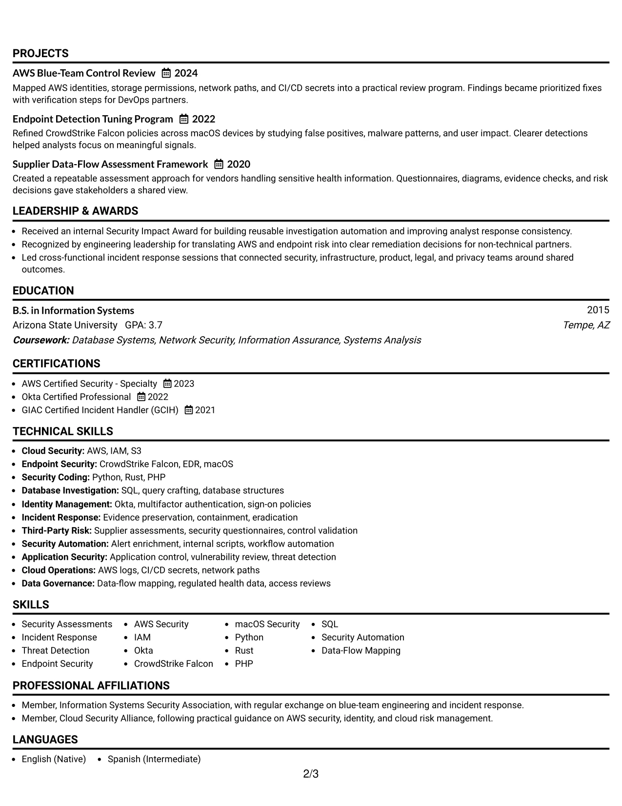 Resume Example Page 2