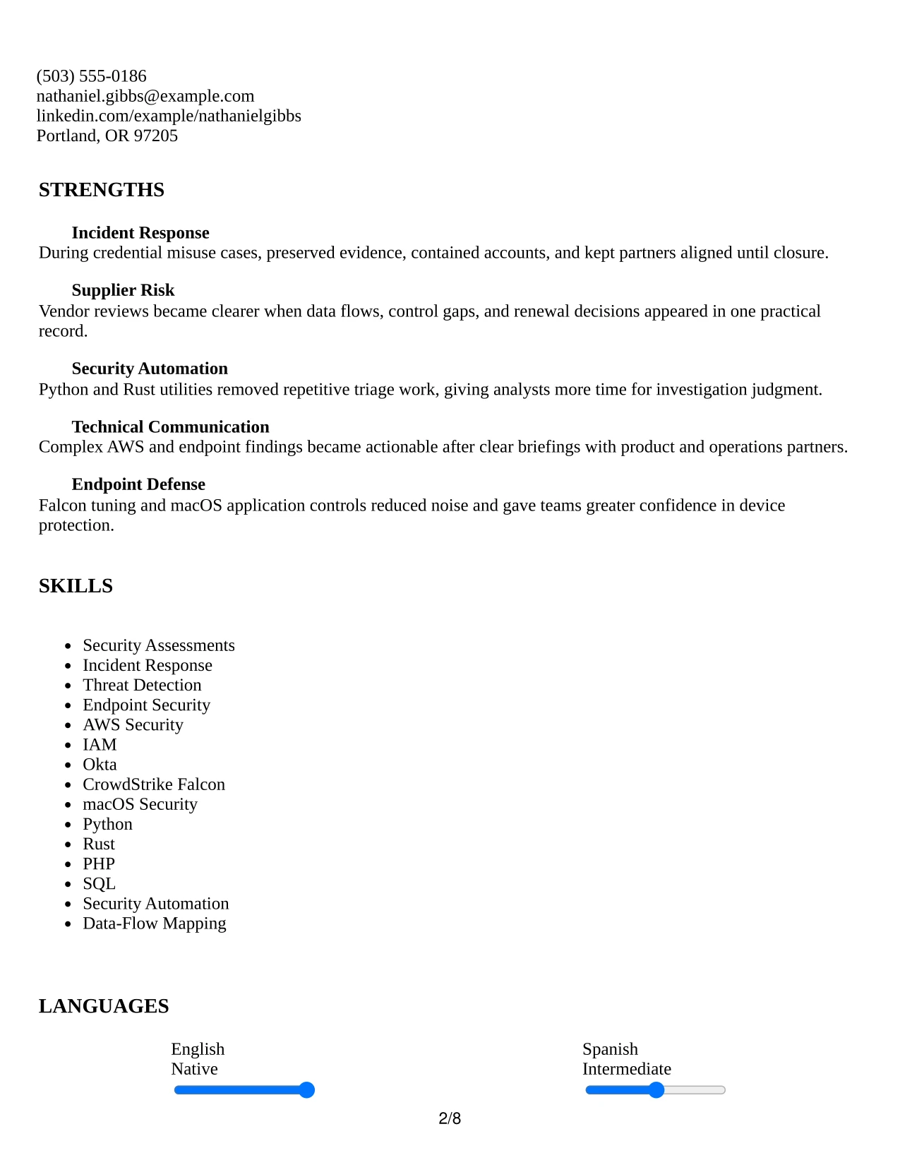 Resume Example Page 2