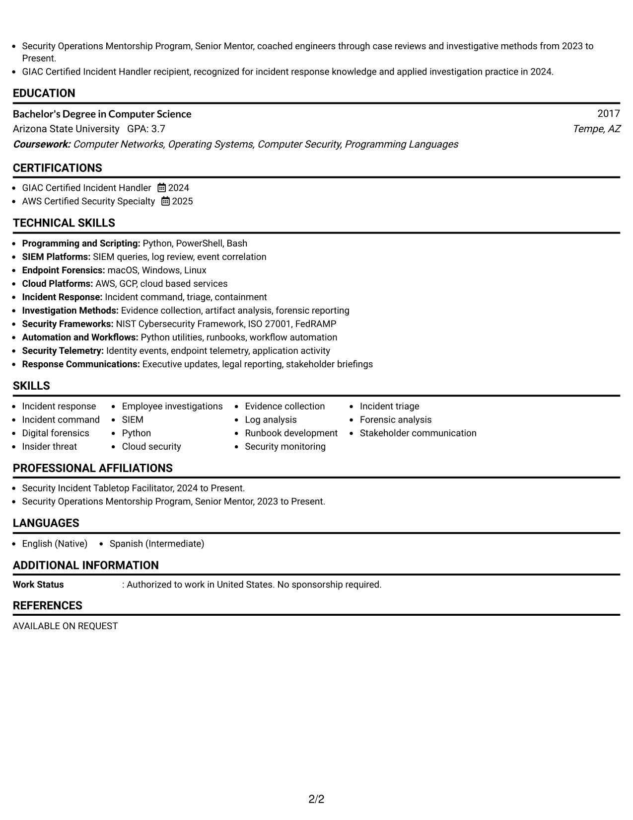 Resume Example Page 2