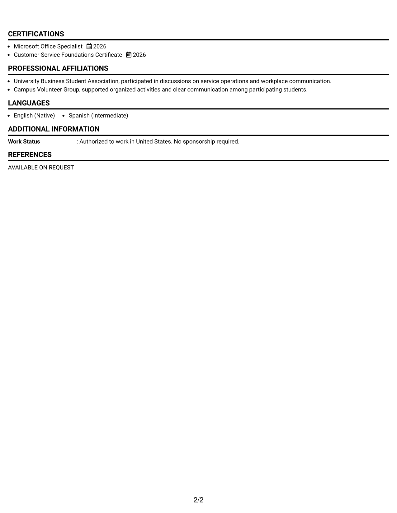 Resume Example Page 2
