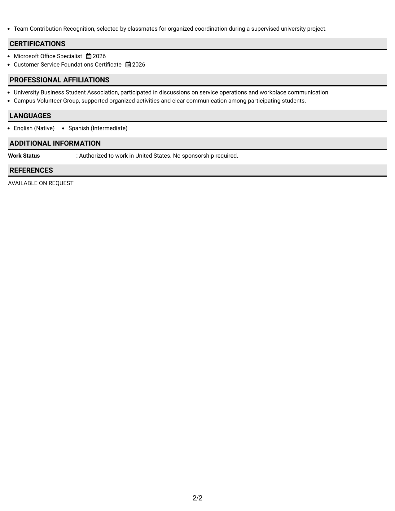 Resume Example Page 2