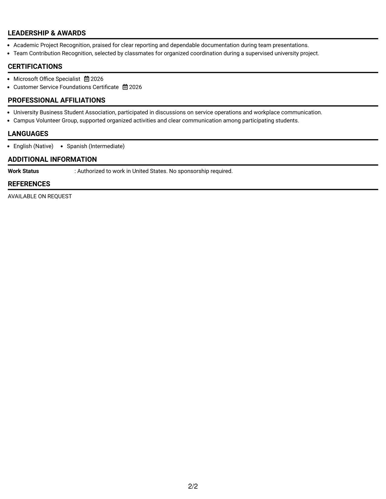 Resume Example Page 2