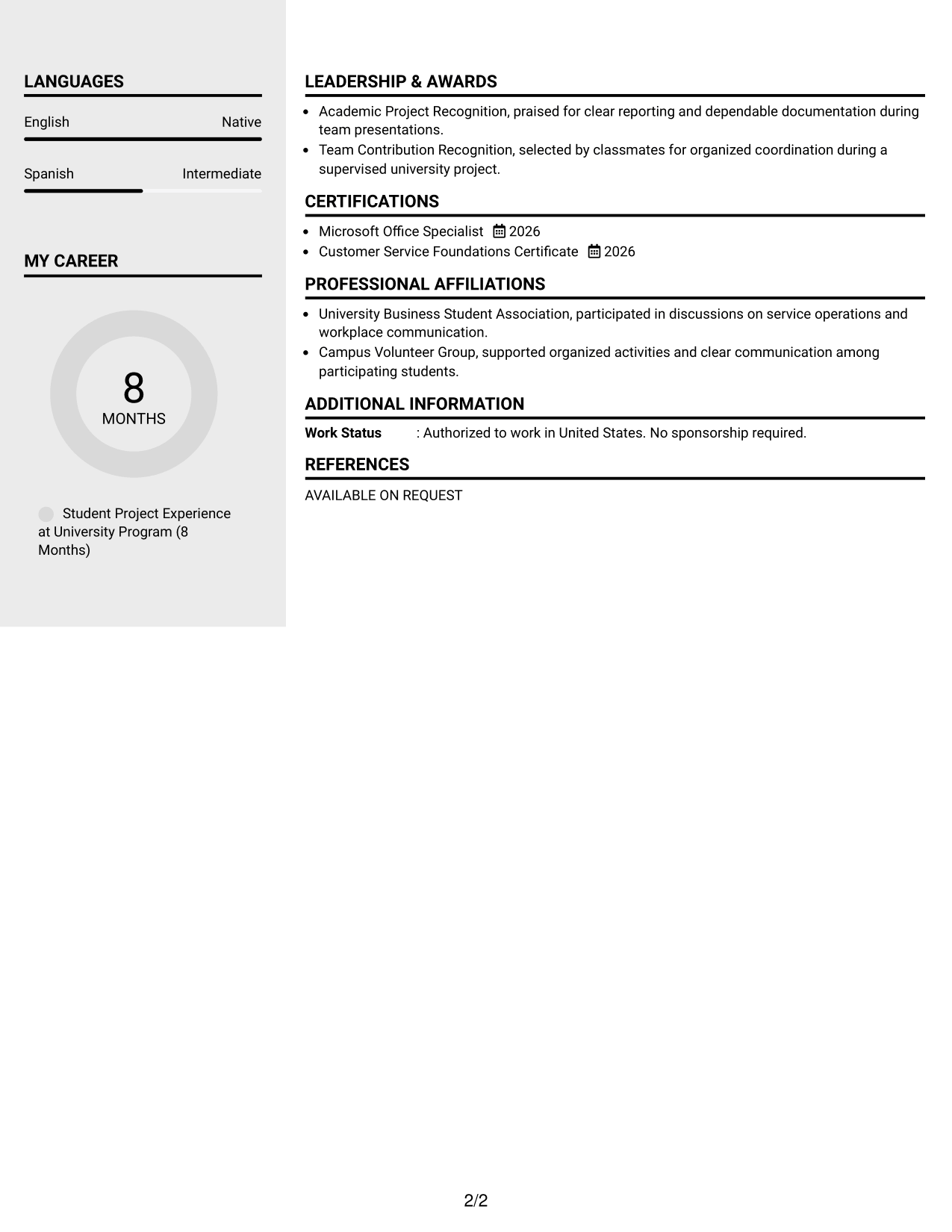 Resume Example Page 2