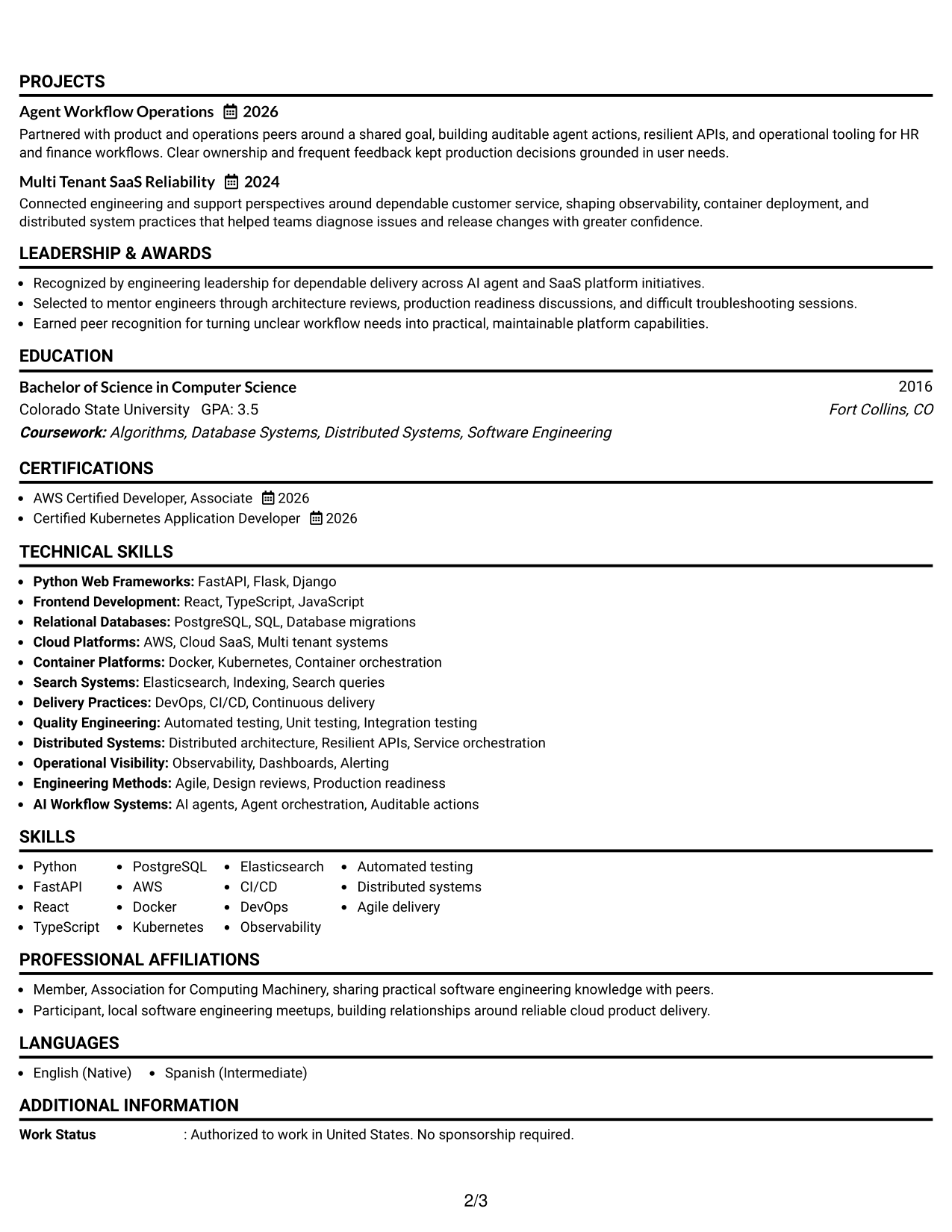 Resume Example Page 2