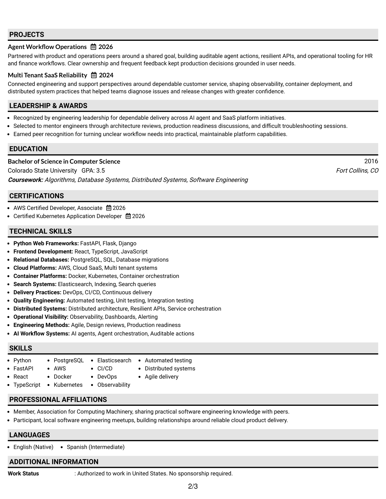 Resume Example Page 2