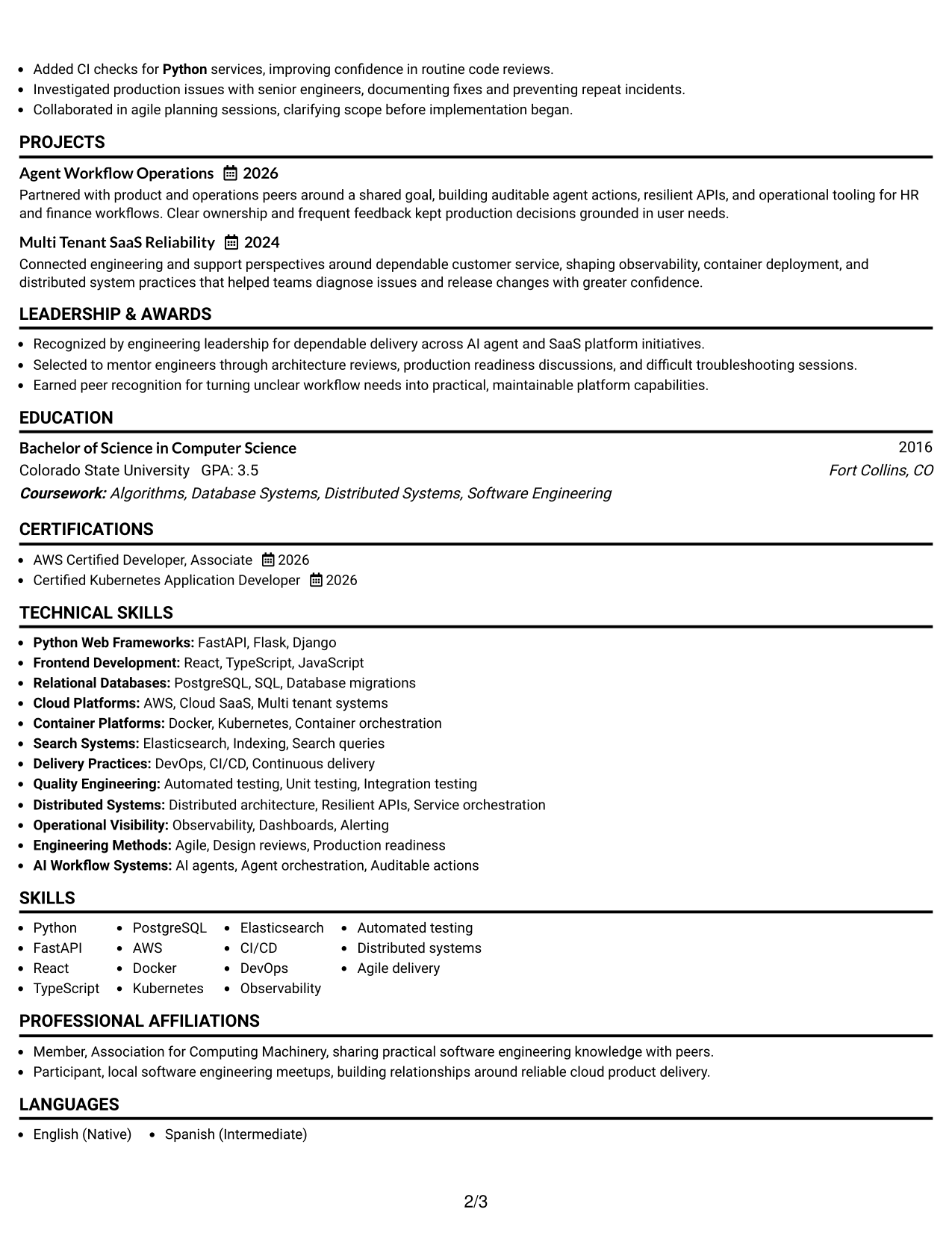 Resume Example Page 2