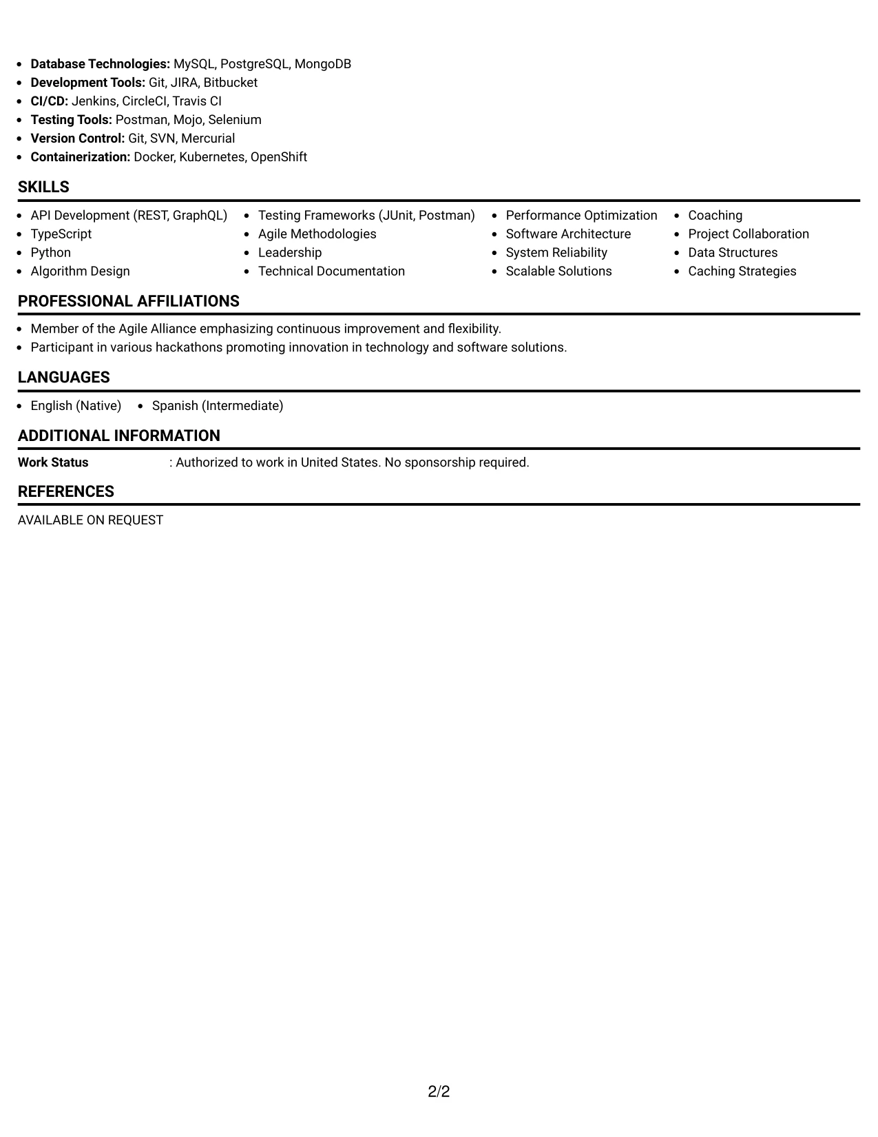Resume Example Page 2