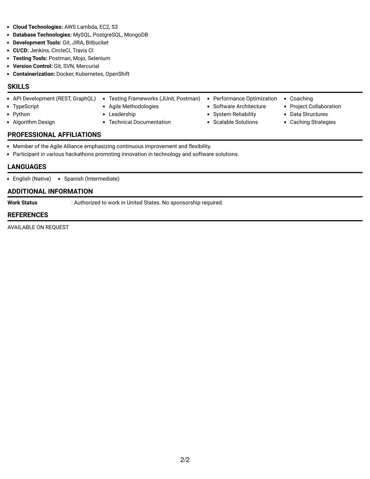 Resume Example Page 2