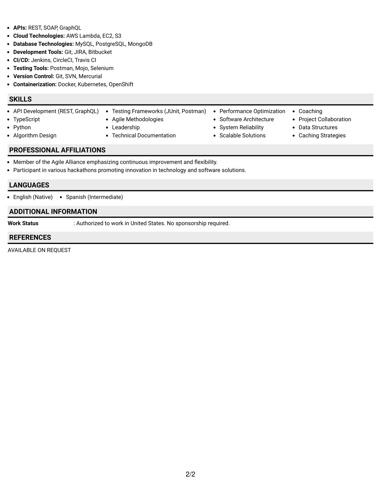 Resume Example Page 2