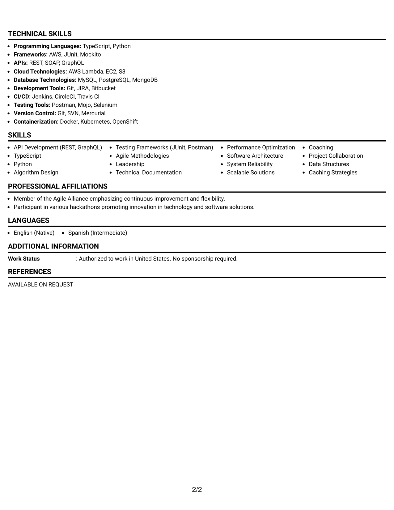 Resume Example Page 2