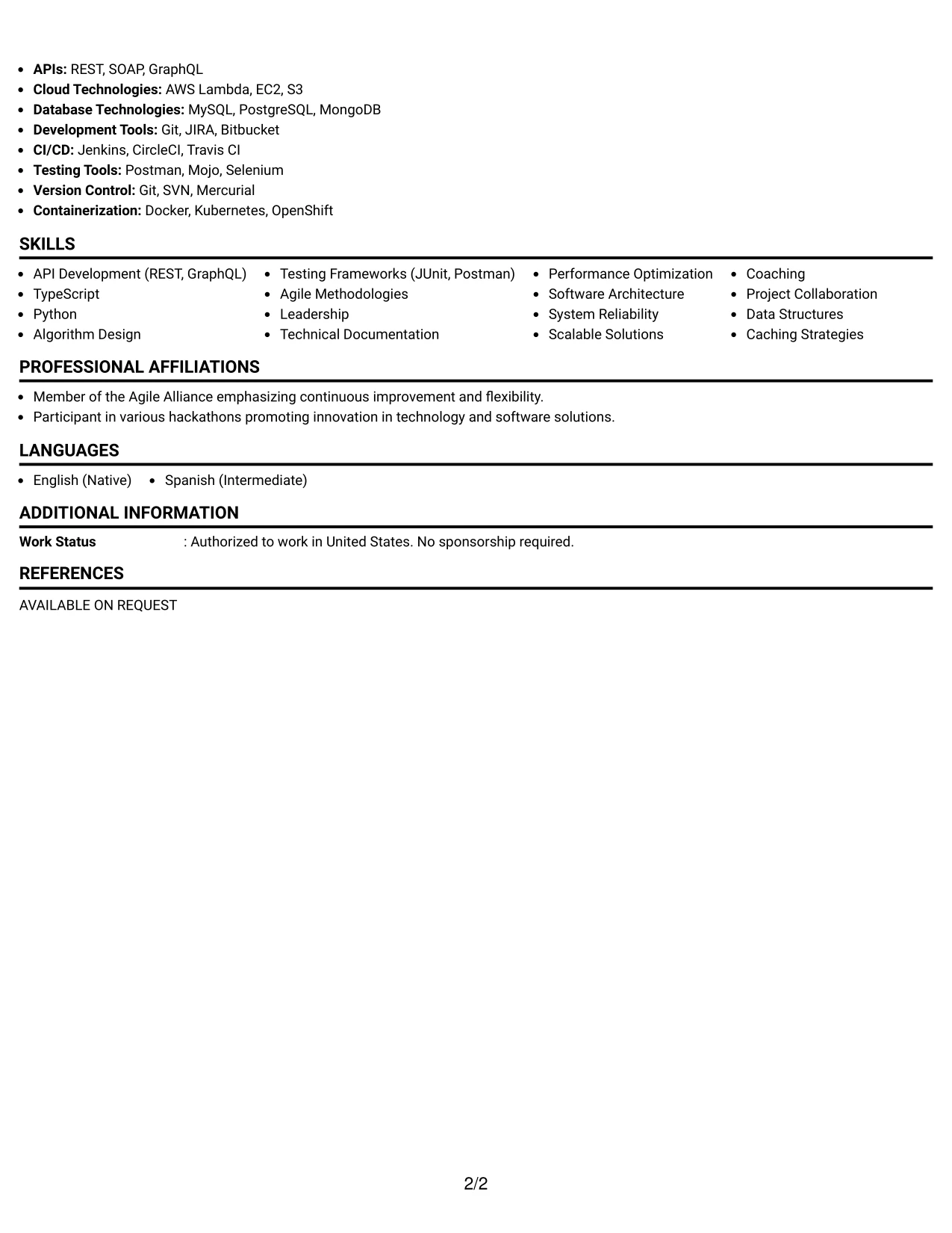 Resume Example Page 2