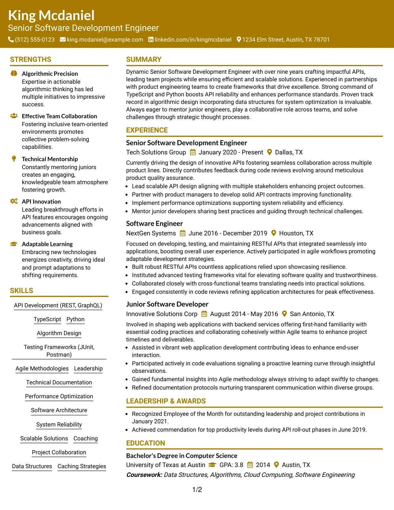 Resume Example Page 1