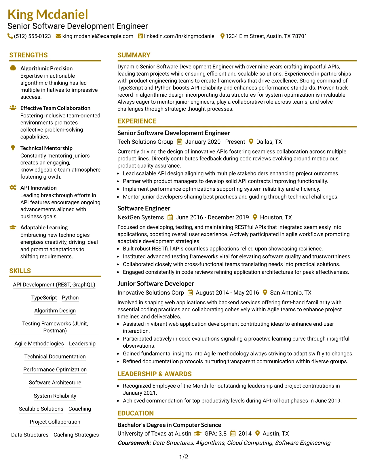 Resume Example Page 1