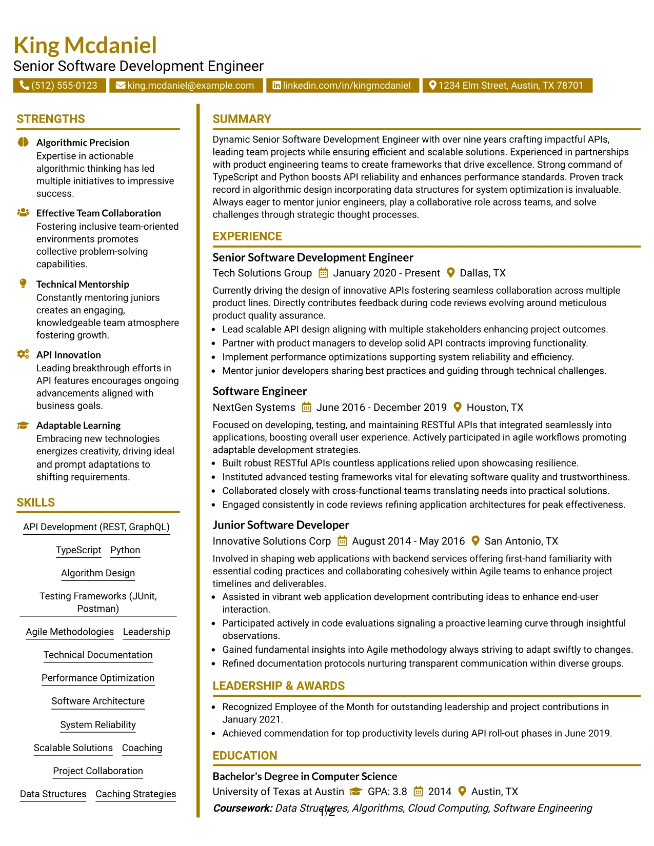 Resume Example Page 1