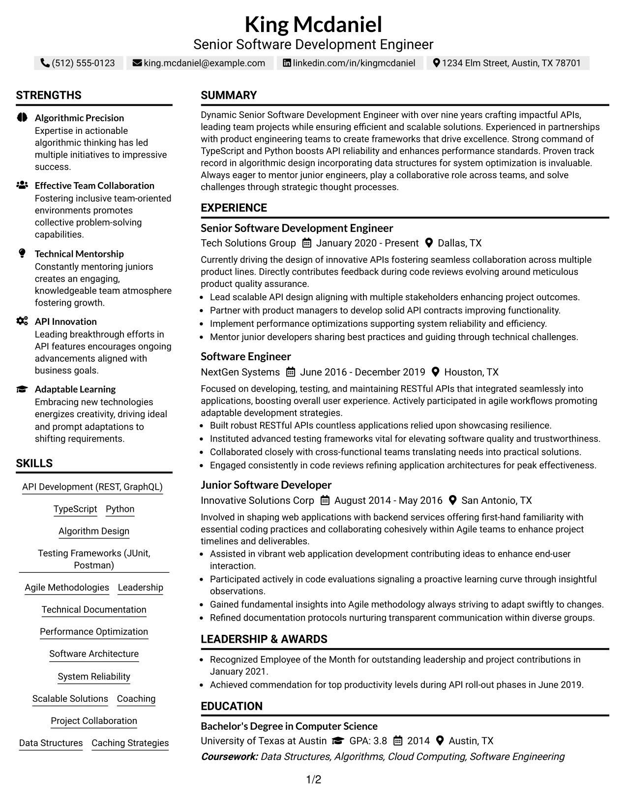 Resume Example Page 1