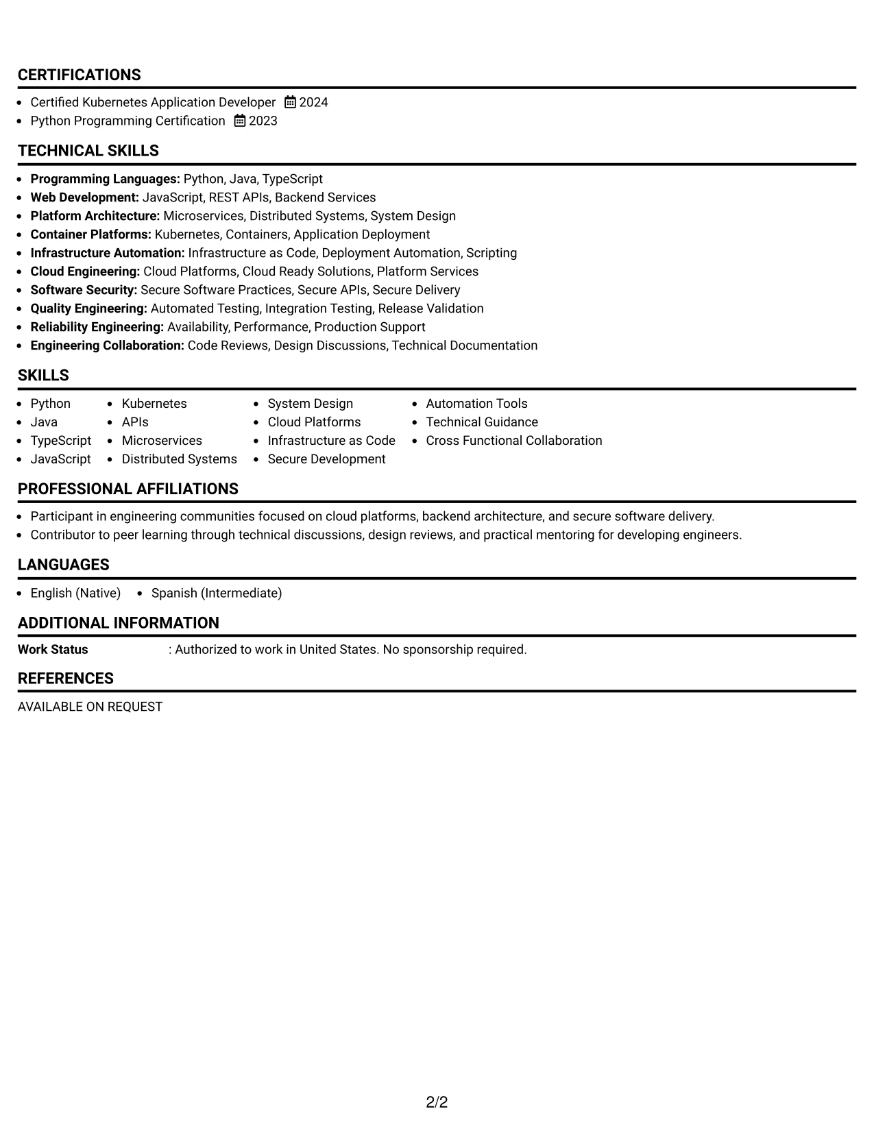 Resume Example Page 2