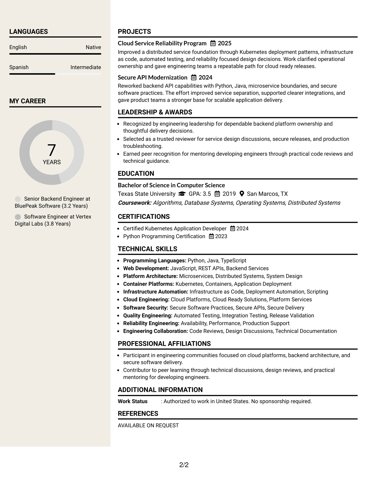 Resume Example Page 2