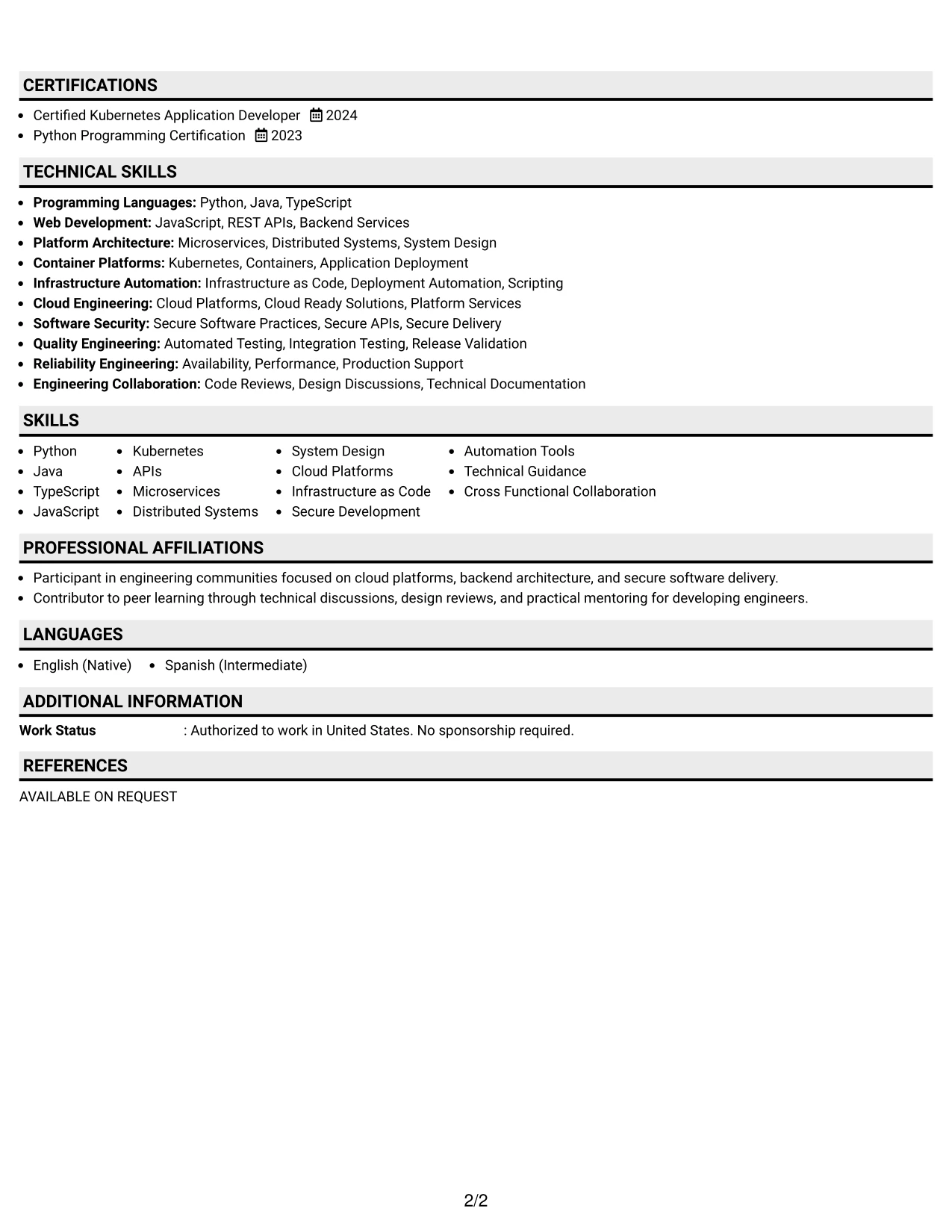 Resume Example Page 2