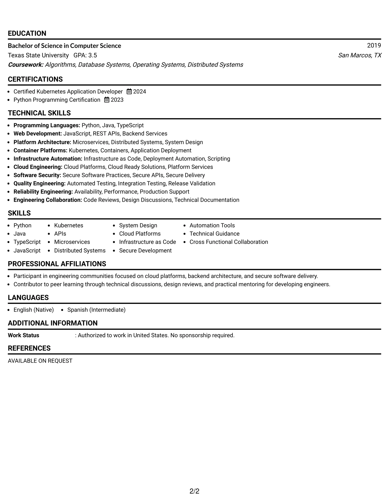 Resume Example Page 2