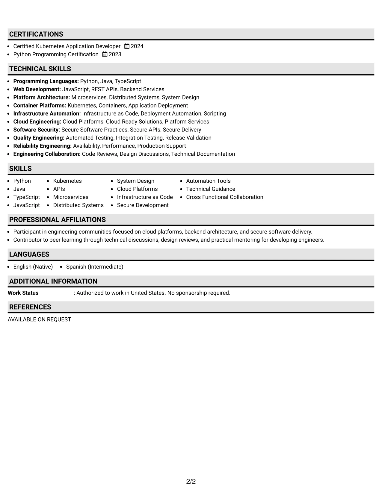 Resume Example Page 2