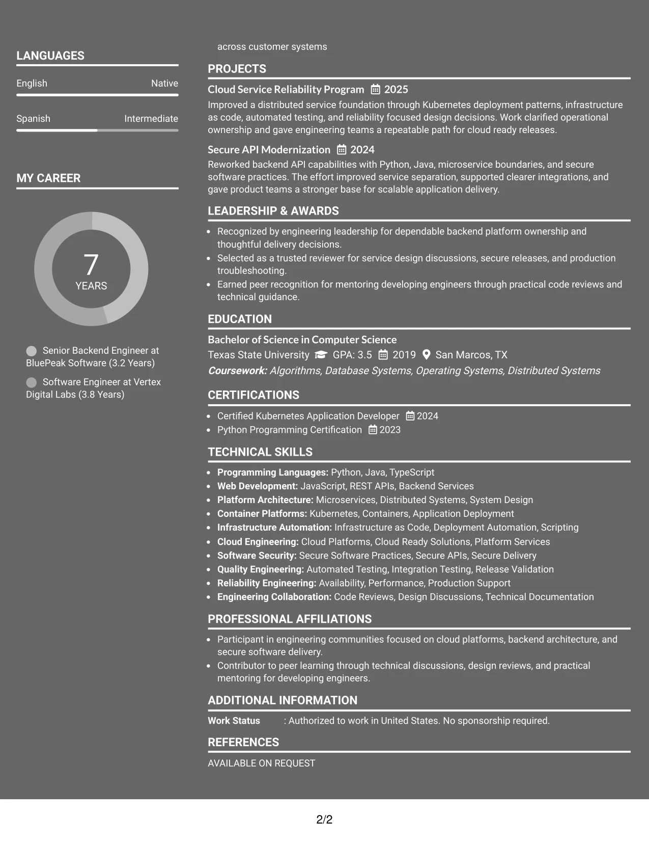 Resume Example Page 2