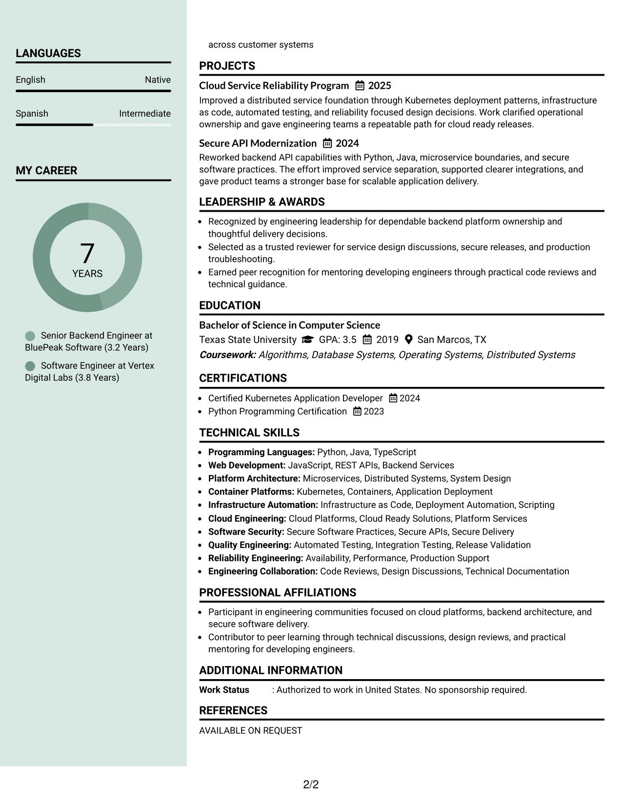 Resume Example Page 2