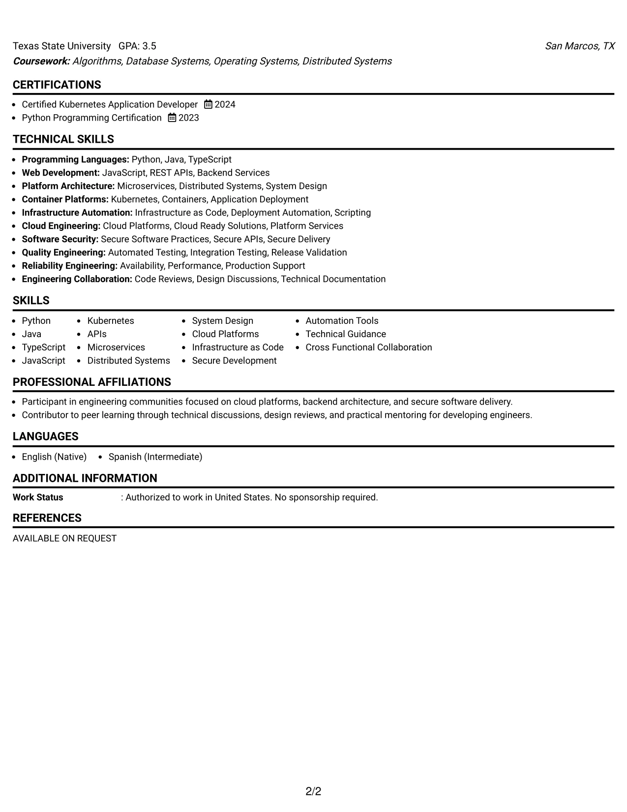 Resume Example Page 2