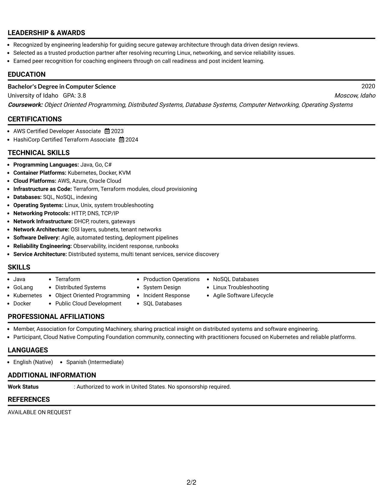 Resume Example Page 2