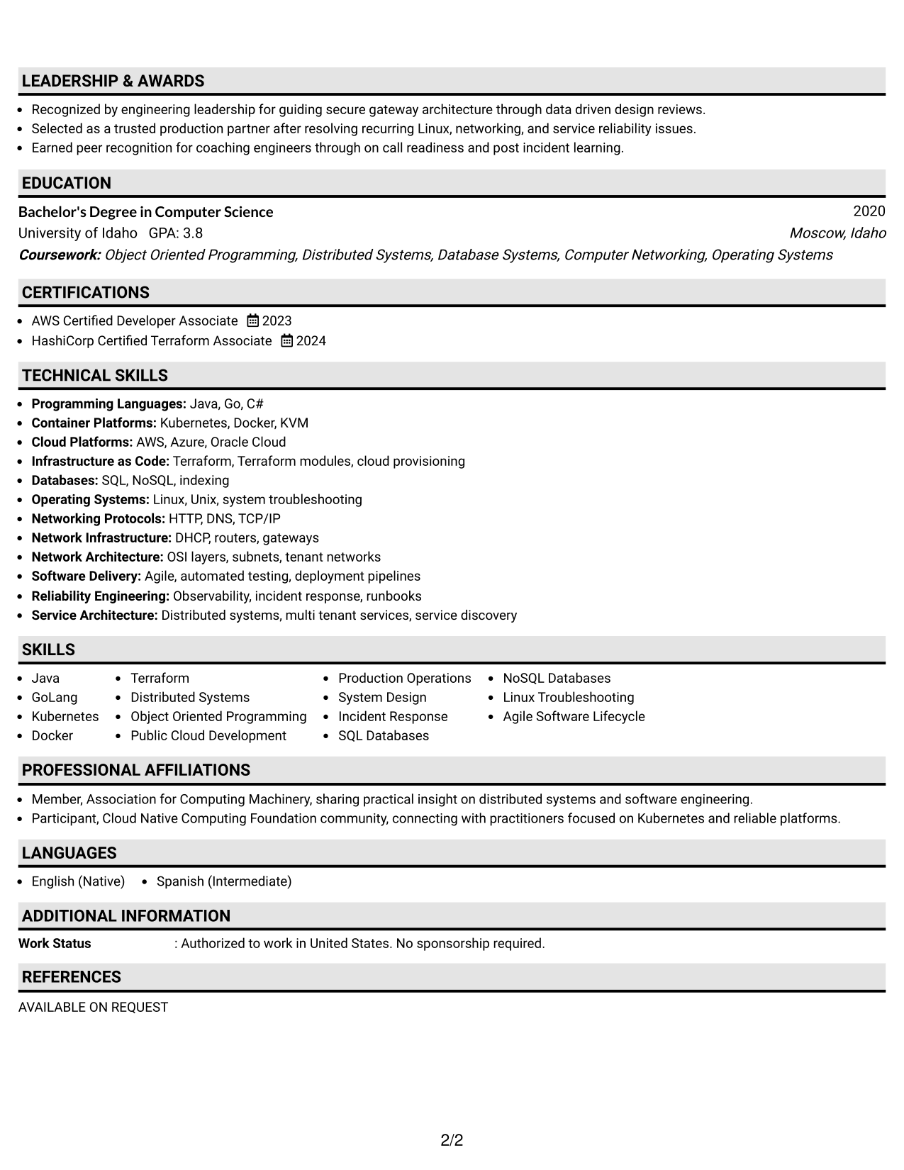 Resume Example Page 2