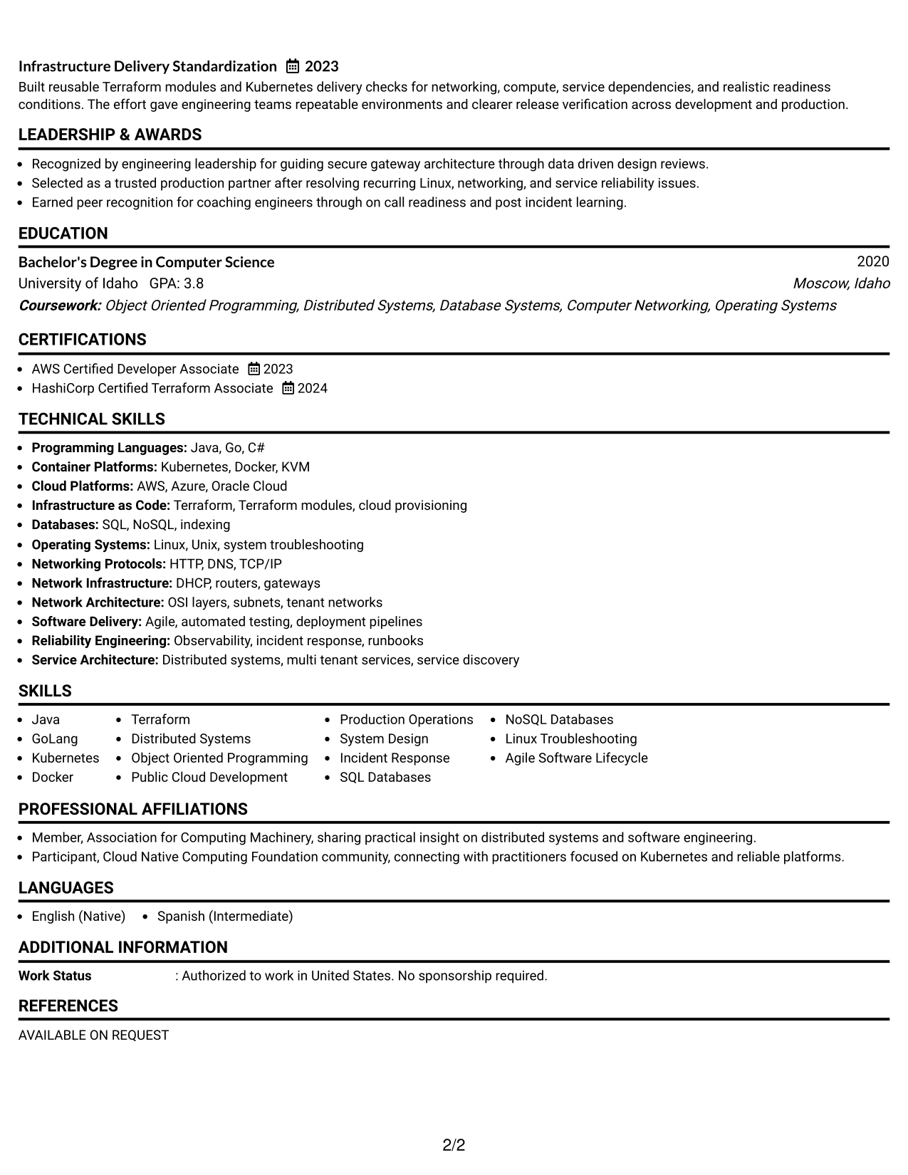 Resume Example Page 2