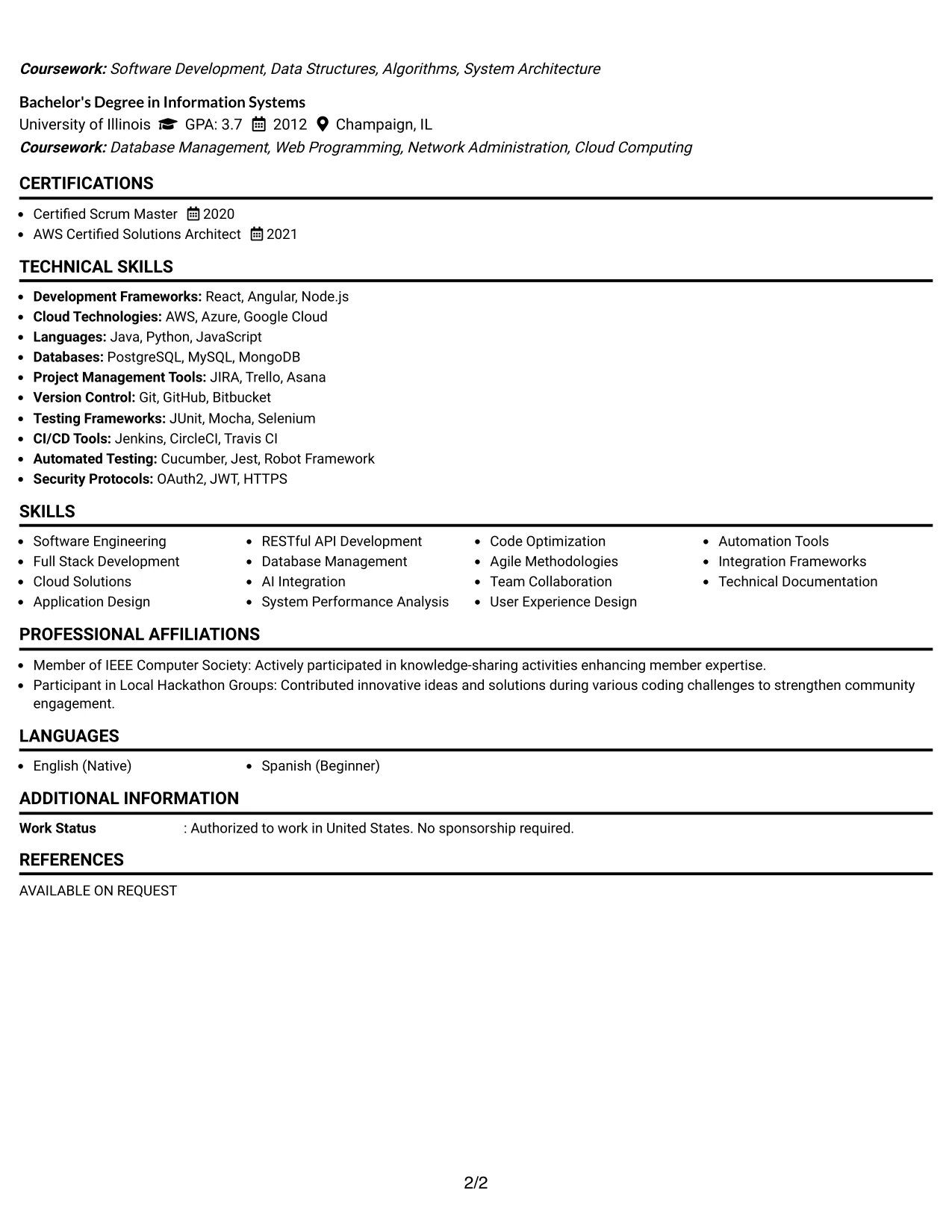 Resume Example Page 2