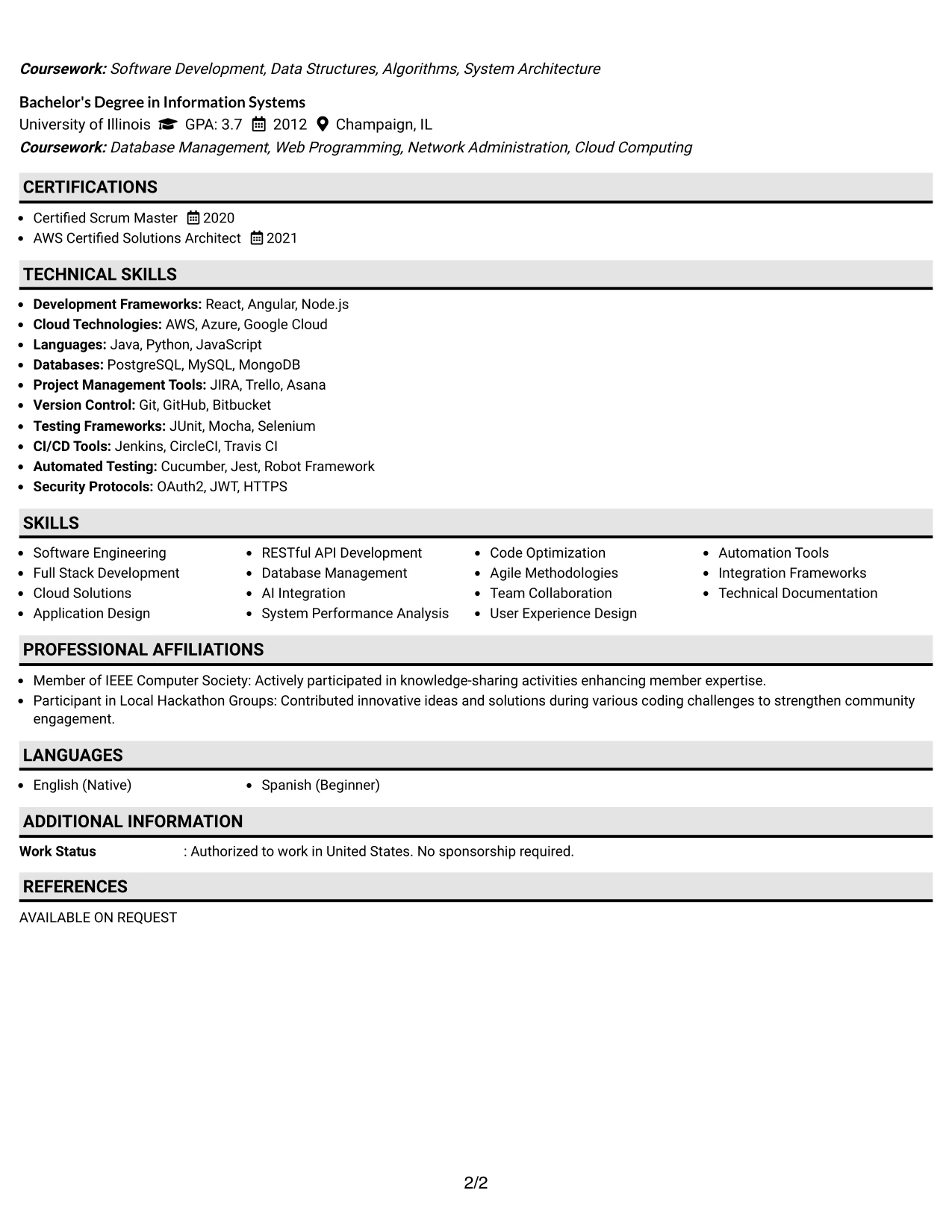 Resume Example Page 2