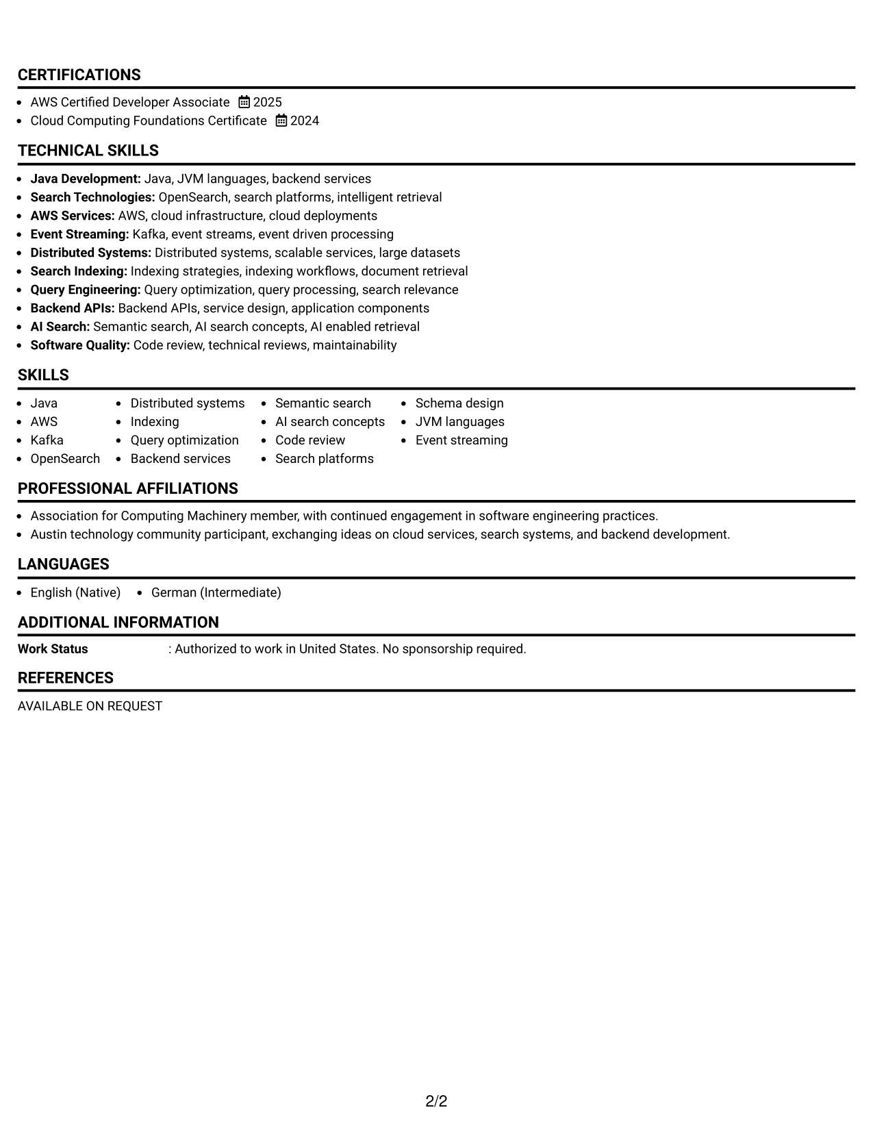 Resume Example Page 2