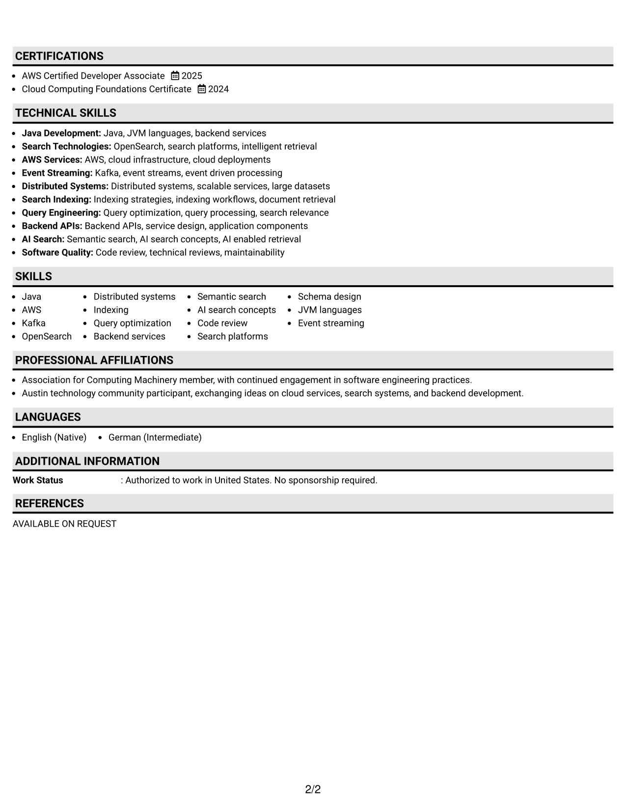 Resume Example Page 2