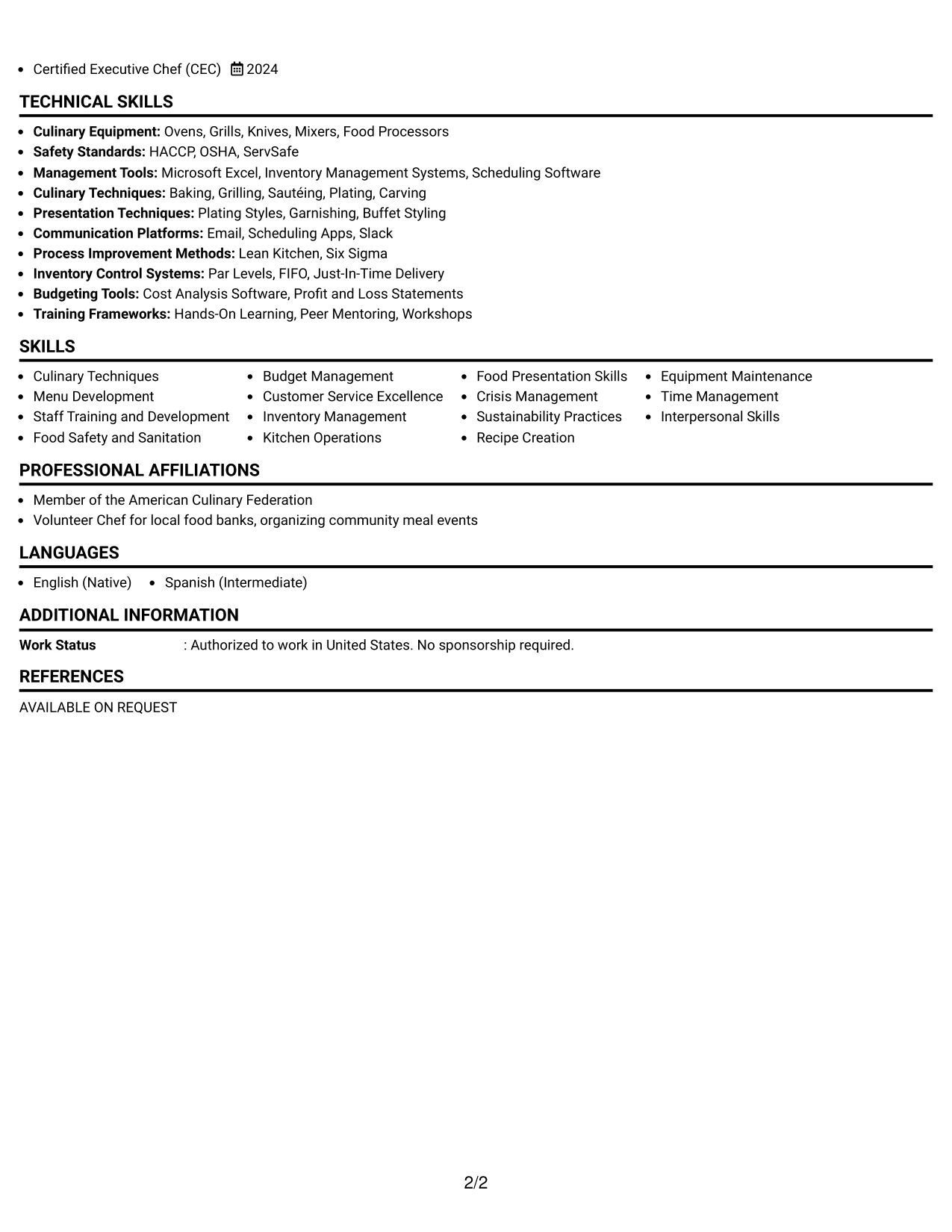 Resume Example Page 2