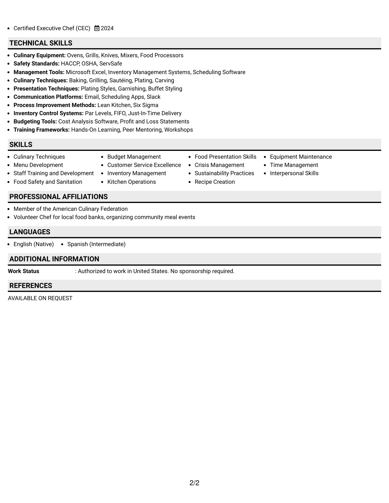 Resume Example Page 2