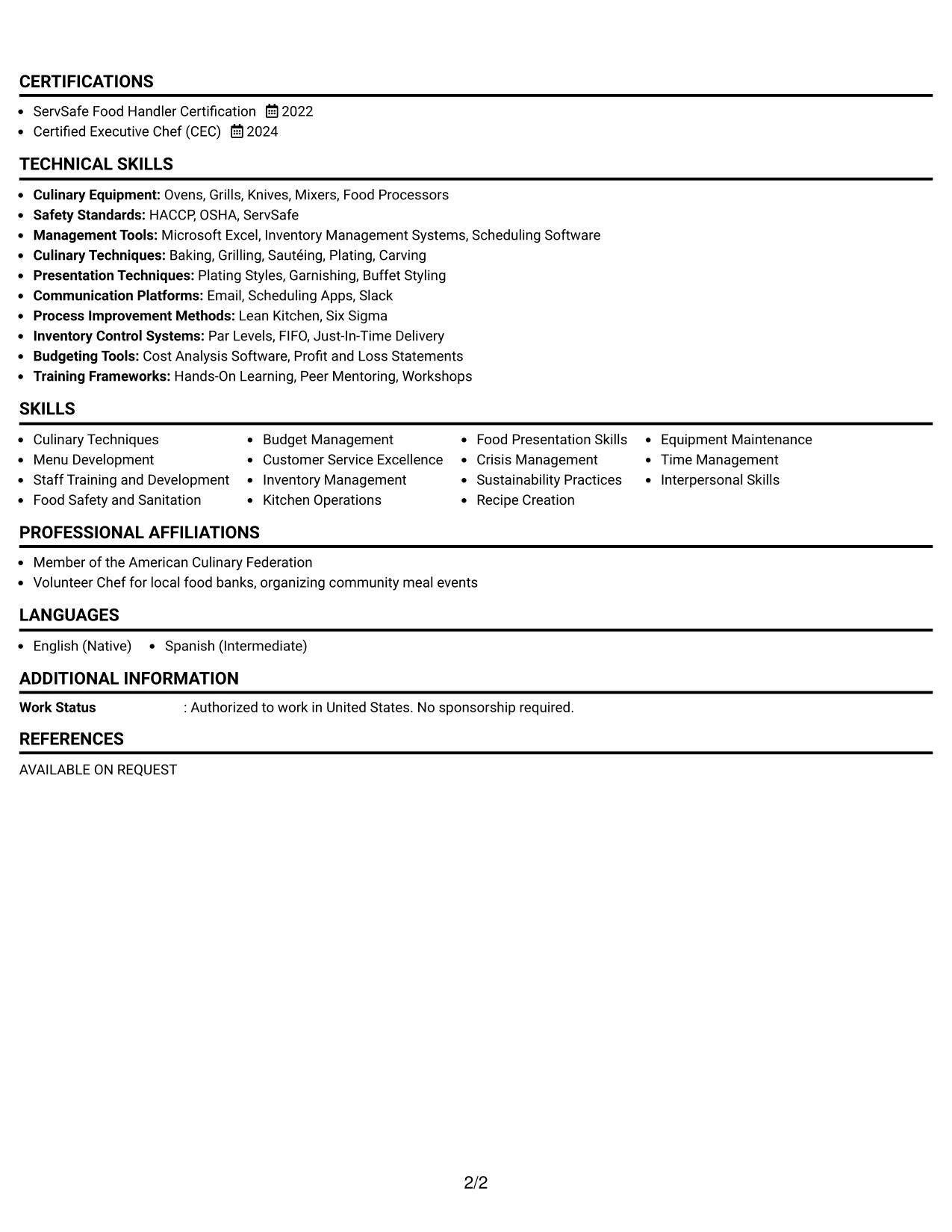 Resume Example Page 2